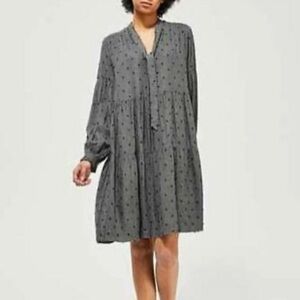 Zara Gray Mini Dress with Tie Neck